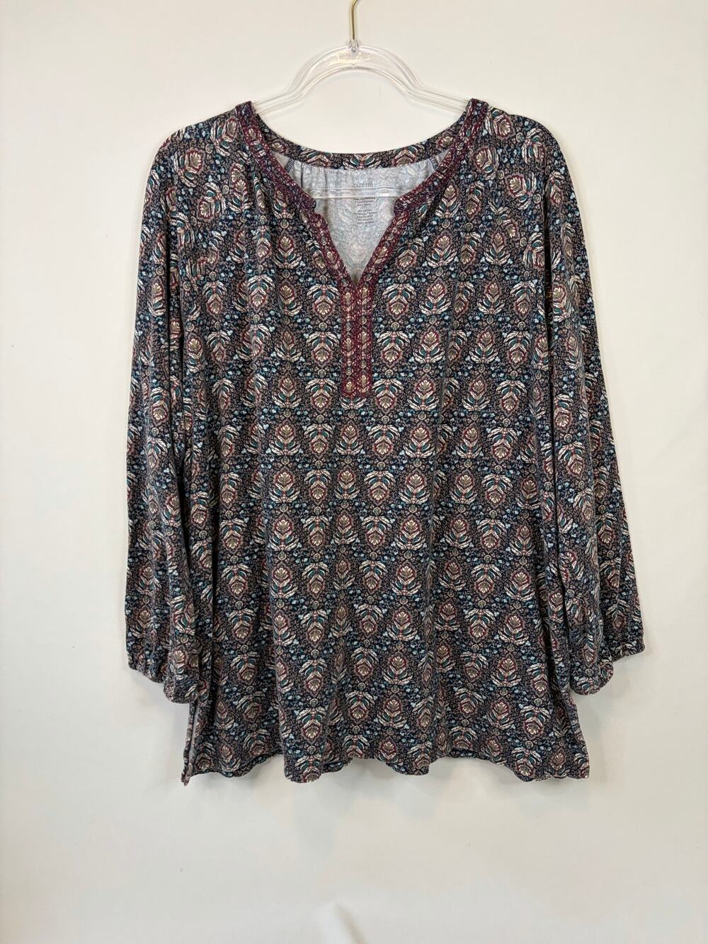 J.Jill PureJill Printed and Embroidered Knit Tunic 3/4 Sleeve Top Size XL